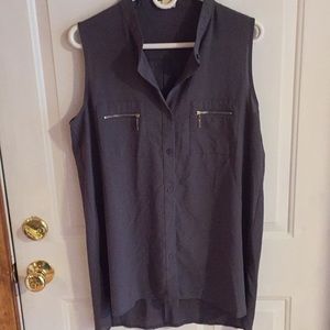 Grey button-up sleeveless blouse